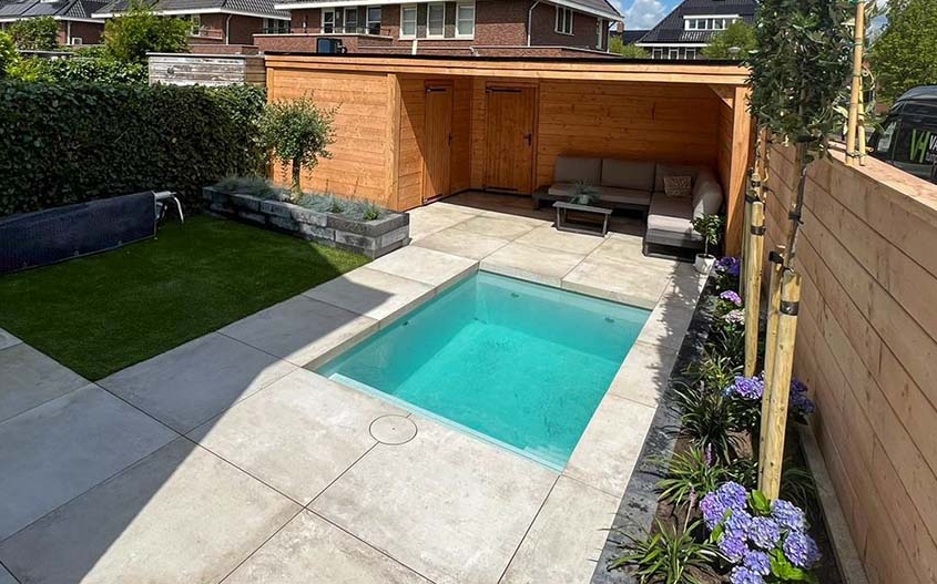 Nieuwbouw tuinaanleg Groote Wielen bij Rosmalen met luxe plungepool