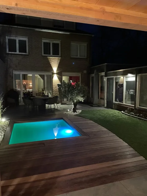 paddoek houten vlonder met plunge pool in moderne tuinaanleg rosmalen