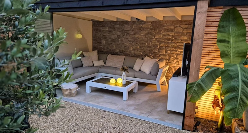 overkapping hout natuursteen rhombus